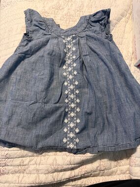Tucker + Tate Blue Chambray Embroidered Flutter Sleeve Top